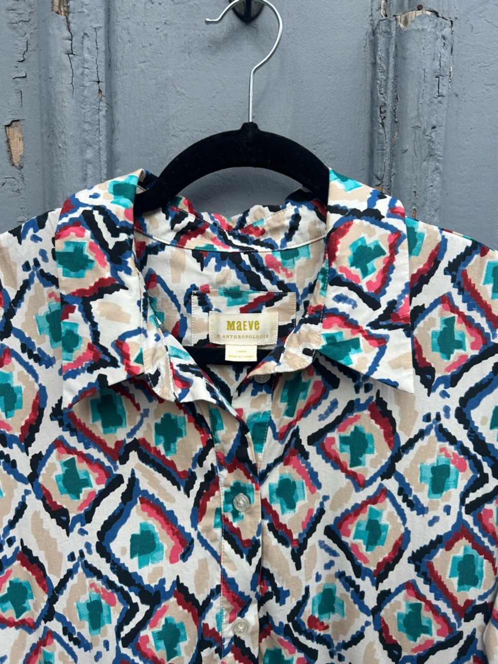 Anthropologie Maeve Bettina Tiered Geometric Shirt dress, size L, - Picture 6 of 11